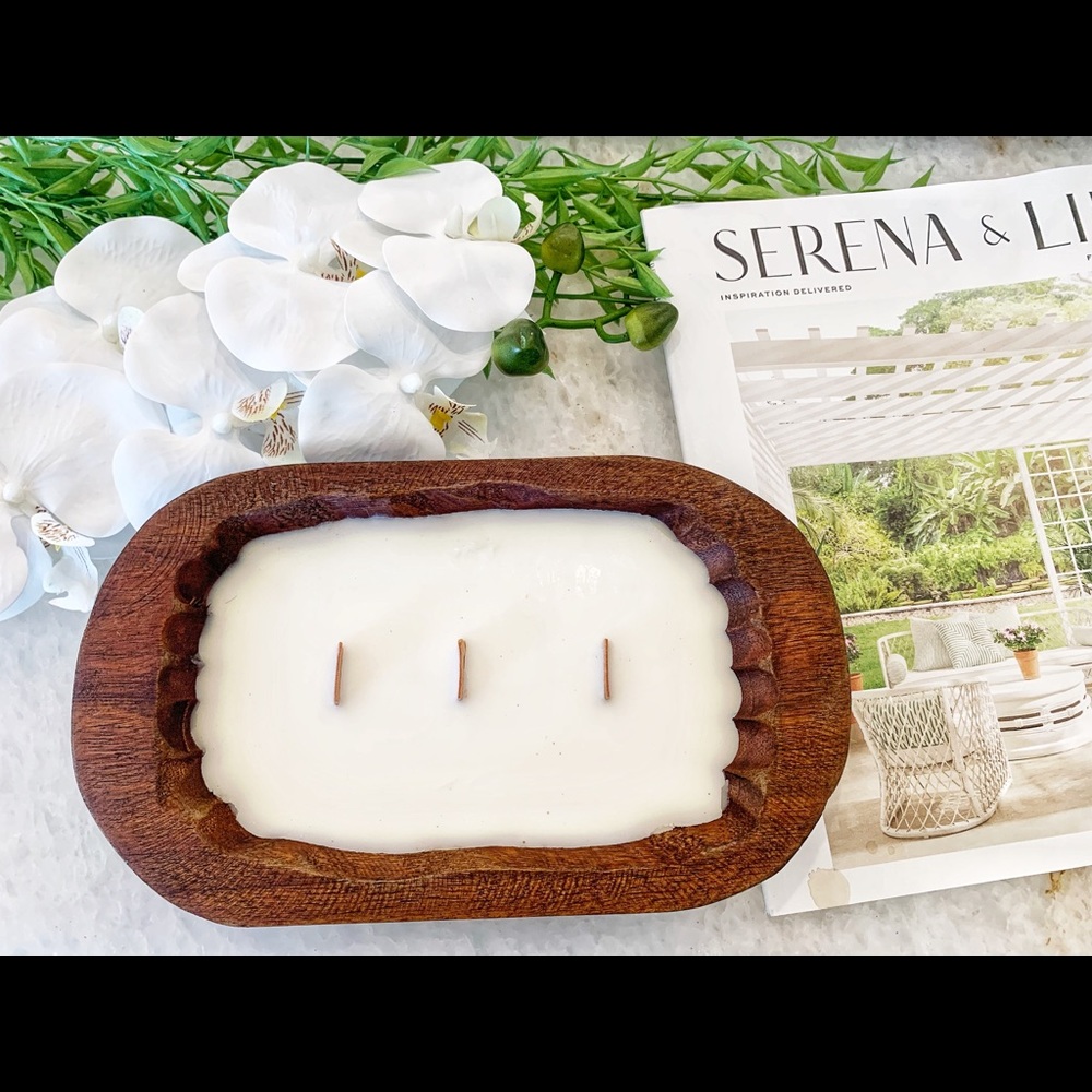 Hand Poured Unscented Wooden Wick Wooden Dough Bowl Candle